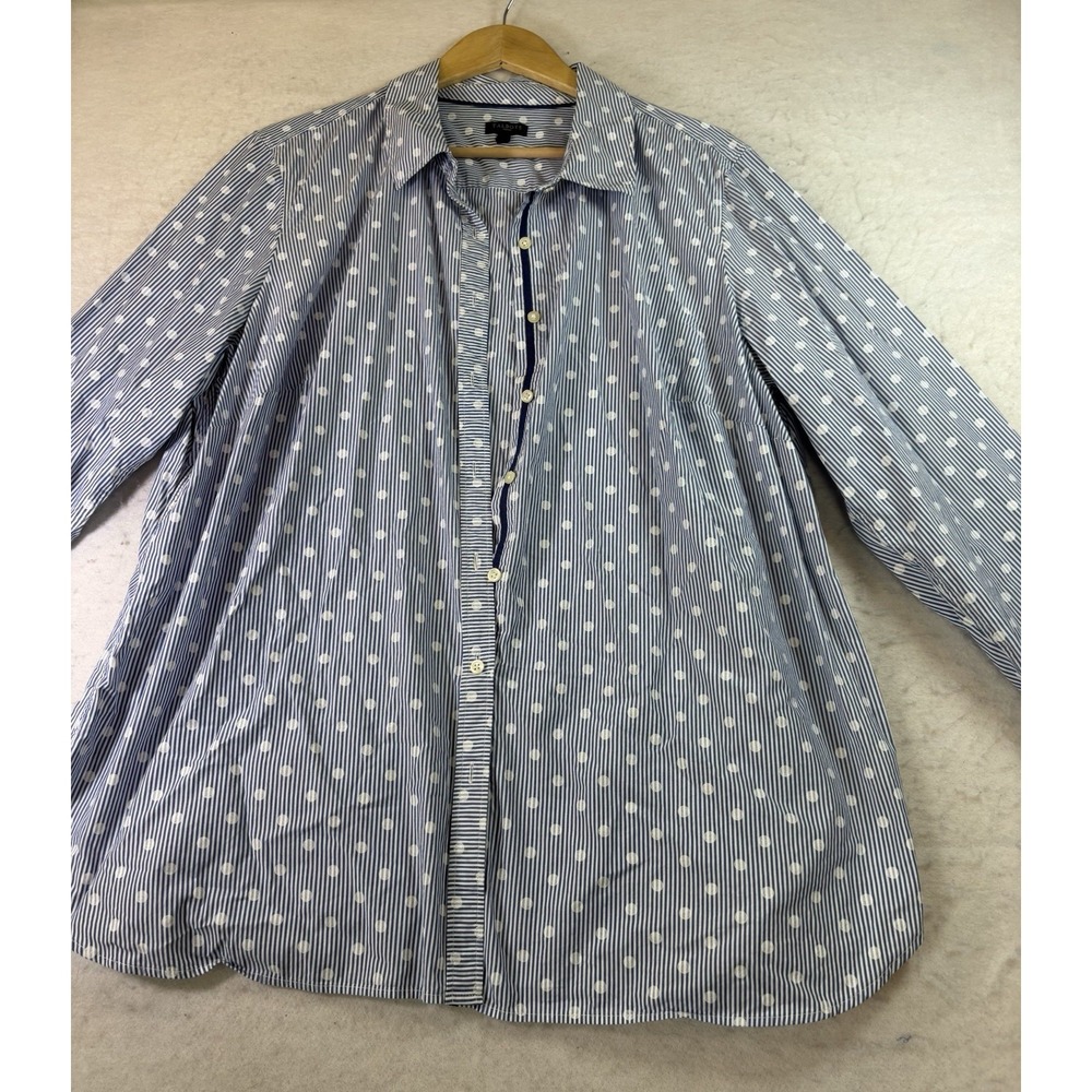 Talbots Button Up Shirt W/Stripes & Polka Dots Blue/White Womens 2X